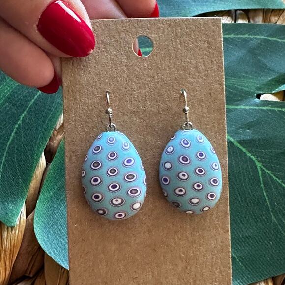 BOGO FREE RESIN BLUE EGG SHAPE DOT EARRINGS - Picture 1 of 8